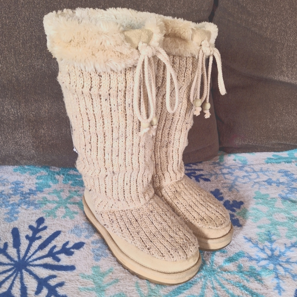 Sz 8 Skechers Australia Sand Woven Knit Faux Fur Boots